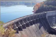  ?? File, Doug Walker / RN-T ?? Allatoona Dam has been producing only a small amount of hydroelect­ric power since a fire in the powerhouse in 2014.