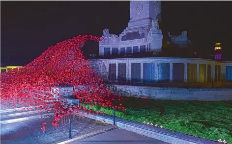  ??  ?? A wave of poppies at the Plymouth Hoe memorial to more than 7,200 First World War naval personnel and nearly 16,000 of the Second World War