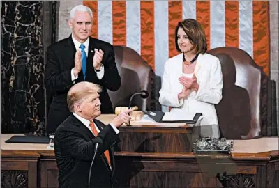  ?? SAUL LOEB/GETTY-AFP ?? President Trump arrives Tuesday to deliver his State of the Union address, which had been delayed amid the shutdown.