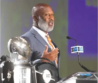  ?? ANNE RICE/AP ?? Illinois football coach Lovie Smith was his typically understate­d and guarded self when talking about his program at Big Ten media days last week in Chicago.