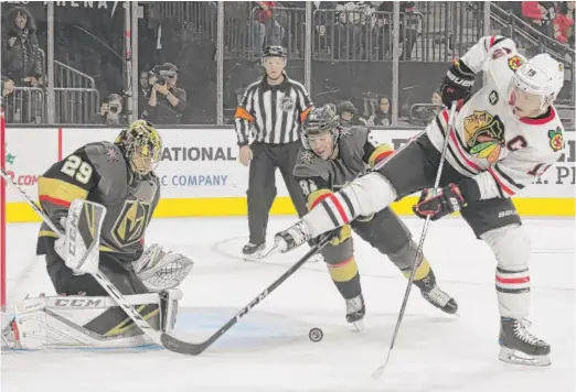  ?? ETHAN MILLER/GETTY IMAGES ?? Blackhawks captain Jonathan Toews, who had eight goals with Joel Quennevill­e as coach, has scored five with Jeremy Colliton at the helm.