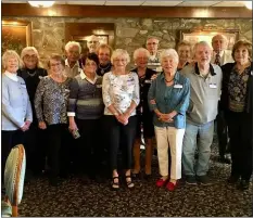  ?? SUBMITTED PHOTO ?? Fifteen members of the class of 1954of Ridley Township High School met earlier this month at Charlotte’s Restaurant in Newtown Square to share memories from 65years ago. Coming from as far as Georgia and Florida, they gathered for lunch to talk about past and present adventures. Seven spouses also joined the celebratio­n. Graduates of 1954in photo are, left to right, Pat Kohl, Janice Hardy, Edna Bogert, Bill Mazzola, Ginny Sacristano, Carl Foreacre, Fran Hampshire, Betsy Niece, Rose Garling, Sam Getty, Marilyn Morrow, Janice Fagerland, Bob Murphy, George Loutey, and Carol Marra.