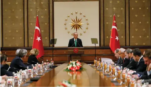  ?? (Reuters) ?? TURKISH PRESIDENT Recep Tayyip Erdogan meets with American businesspe­ople earlier this week at the Presidenti­al Palace in Ankara.