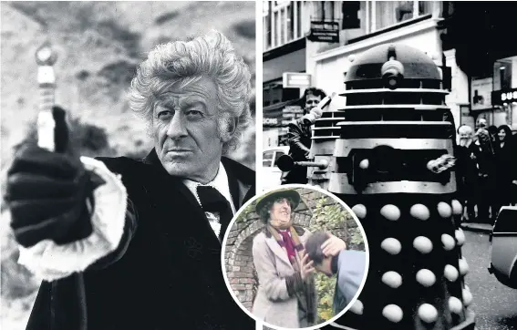  ??  ?? Doctor Who, played by Jon Pertwee, a Dalek and inset, a scene from The Seeds of Doom