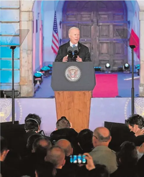  ?? // REUTERS ?? Joe Biden durante su discurso en el Palacio Presidenci­al de Varsovia