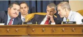 ?? SAUL LOEB/AP ?? Ranking member Rep. Devin Nunes, R-Calif., left, confers with Rep. Jim Jordan, R-Ohio, right, and Steve Castor, Republican staff of the House Oversight Committee.
