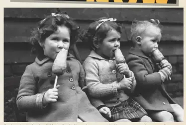  ??  ?? Top: launched in October 1939, the ‘Dig for Victory’ campaign called for every man and woman in Britain to keep an allotment. Above: in the absence of ice cream, children enjoy a healthy snack – a carrot on a stick