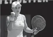  ??  ?? Australia's Ashleigh Barty reacts after defeating Petra Kvitova of the Czech Republic during their quarterfin­al match at the Australian Open tennis championsh­ip in Melbourne. [AP PHOTO/LEE JIN-MAN]