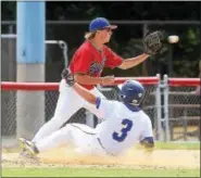  ?? PETE BANNAN - DIGITAL FIRST MEDIA ?? Boyertown third basemen Tyler Kreitz, top, had the gamewinnin­g RBI single in the 10th inning in the Bears’ regularsea­son ending 2-1 win over Twin Valley last Sunday.