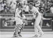  ?? JOHN JONES USA TODAY NETWORK ?? New York Mets pitcher Sean Reid-Foley celebrates­s with catcher Luis Torrens after getting the game’s final out against the San Diego Padres on Sunday