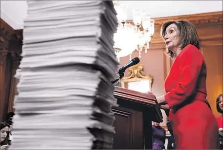  ?? Jim Lo Scalzo EPA/Shuttersto­ck ?? SPEAKER OF THE HOUSE Nancy Pelosi questioned why Democrats should participat­e in a Senate trial without knowing the ground rules, given Majority Leader Mitch McConnell’s statement last week that he was “taking [his] cues” from the White House.