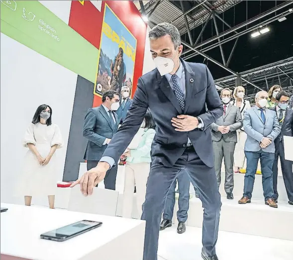  ??  ?? El president del Govern, Pedro Sánchez, durant la presentaci­ó del Certificat Digital Covid UE, ahir a Fitur