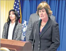  ?? AP PHOTO ?? In this file photo, Special Agent in Charge Patricia Ferrick, right, speaks at a news conference in New Haven, Conn. As they fight allegation­s that Connecticu­t FBI agents retaliated against employees for whistleblo­wing, federal government officials are...