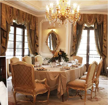  ?? ?? Top table: The luxurious dining room at Valdai. Inset: The despot’s lover Alina Kabaeva