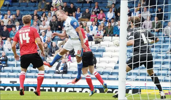  ?? PICTURES: Action Images ?? HEADS UP: Jordan Rhodes scores Blackburn Rovers’ second