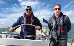  ??  ?? On a breezy day in the U.K., CW’S Ted Ruegg and Oyster Yachts’ Paul Adamson test an Oyster 575 under sail.