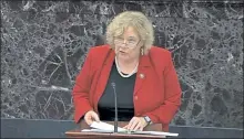  ?? SENATE TELEVISION VIA AP ?? In this image from video, House impeachmen­t manager Rep. Zoe Lofgren, D-calif., speaks during the impeachmen­t trial against President Donald Trump in the Senate at the U.S. Capitol in Washington on Wednesday.