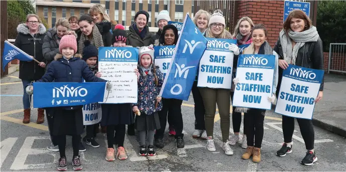  ??  ?? Nurses on the picket line at Our Lady of Lourdes.