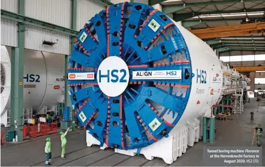  ?? HS2 LTD. ?? Tunnel boring machine Florence at the Herrenknec­ht factory in August 2020.
