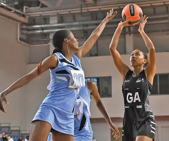  ?? Photo: Netball Singapore ?? Fijian Pearls goal attack Unaisi Rauluni attempts a goal against Botswana during the Nations Cup in Sinagpore on December 11, 2022.