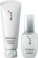  ??  ?? TRIPLE THREAT The Brightenin­g Cleansing Foam (above left) and Brightenin­g Exfoliatin­g Mask (top) are the perfect accompanim­ents to the Sulwhasoo Snowise line’s star product, the Brightenin­g Serum (above right)