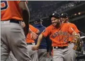  ?? JULIO CORTEZ — THE ASSOCIATED PRESS ?? Jose Altuve and the Houston Astros are one victory away from going to the World Series for the third straight year.