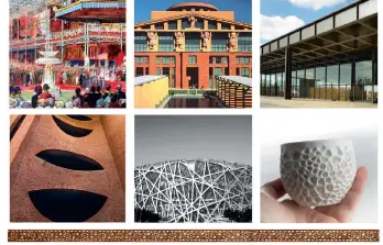  ??  ?? ( Top, from left) The Great Exhibition Opening, May 1851; the Michael D Eisner Building, Michael Graves; the New National Gallery in Berlin, Ludwig Mies van der Rohe; ( bottom, from left) IIM Ahmedabad Building, Louis Kahn; Beijing National Stadium, also known as the Bird's Nest; a 3D printed cup, Shapeways; inlay work on wood