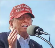  ?? SCOTT OLSON/GETTY IMAGES ?? Republican presidenti­al candidate former President Donald Trump speaks to supporters during a rally at the Dayton Internatio­nal Airport on March 16. The rally was hosted by the Buckeye Values PAC.