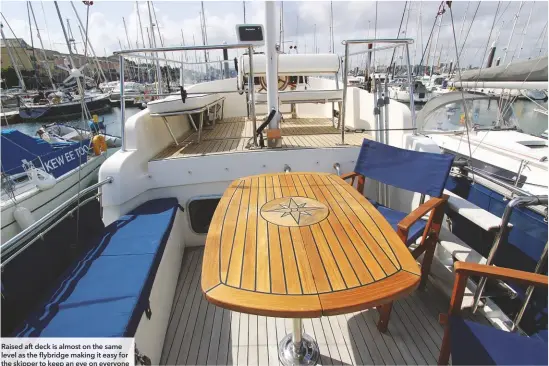  ??  ?? Raised aft deck is almost on the same level as the flybridge making it easy for the skipper to keep an eye on everyone