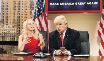  ?? WILL HEATH/NBC ?? Kate McKinnon as Kellyanne Conway and Alec Baldwin as Donald Trump helped Saturday Night Live earn 22 Emmy nomination­s. The awards will be handed out Sept. 17.