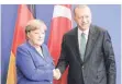  ?? FOTO: DPA ?? Angela Merkel will Recep Tayyip Erdogan in Berlin empfangen.