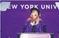  ?? AP PHOTO/SETH WENIG ?? Taylor Swift speaks during a graduation ceremony for New York University at Yankee Stadium in New York on Wednesday