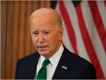  ?? AFP PHOTO ?? TAUNTING TRUMP
United States President Joe Biden speaks at the annual Friends of Ireland luncheon, hosting Irish Taoiseach (Prime Minister) Leo Varadkar (not pictured), at the US Capitol in Washington, D.C., on Friday, March 15, 2024.