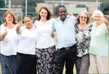  ?? Picture: Doctor Ngcobo/African News Agency/ANA ?? MENTORS:
With cricket star Lungi Ngidi’s parents, Jerome and Bongi, are fellow Kloof Junior Primary School staffers, from left, music teacher Debbie Noakes, bursar Jane Wilks and after-care staffers Marlene Muir and “Granny Pat” Casten who are proud...