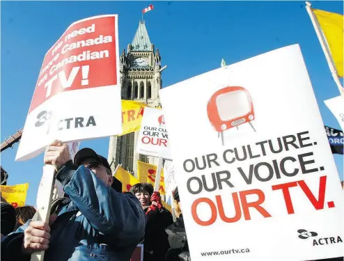  ?? JEAN LEVAC / POSTMEDIA NEWS FILES ?? A rally on Parliament Hill in 2009. Foreign ownership rules are “driven by our desire to protect Canadian culture and ensure we don’t get swamped by Hollywood,” says former CRTC chairman Konrad Von Finckenste­in.