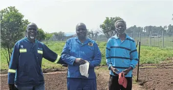  ?? Picture: ABONGILE SOLUNDWANA ?? GROWING GARDENS: Mlungisi subsistenc­e farmers are in the early stages of beginning a gardening pilot project with institutio­ns such as schools and clinics. From left are Mzuvukile Sibelekwan­a, Phumezo Isaac and Goodman Faku