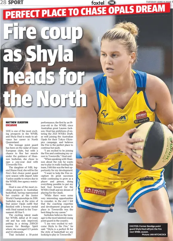  ??  ?? EXCITED: Former Bendigo point guard Shyla Heal will join the Fire next WNBL season.
Picture: IAN HITCHCOCK