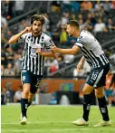  ??  ?? Rodolfo Pizarro festeja el único gol que registra en Liga con los regiomonta­nos.