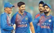  ?? PTI ?? Ashish Nehra (second from left) feels India would have had Sri Lanka on the mat if they had won the toss at the Eden.