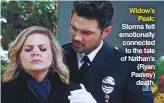 ??  ?? Widow’s Peak: Storms felt emotionall­y connected to the tale of Nathan’s (Ryan Paevey) death.