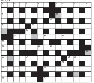  ?? ?? FOR your chance to win, solve the crossword to reveal the word reading down the shaded boxes. HOW TO ENTER: Call 0901 293 6233 and leave today’s answer and your details, or TEXT 65700 with the word CRYPTIC, your answer and your name. Texts and calls cost £1 plus standard network charges. Or enter by post by sending completed crossword to Daily Mail Prize Crossword 16,709, PO Box 28, Colchester, Essex CO2 8GF. Please include your name and address. One weekly winner chosen from all correct daily entries received between 00.01 Monday and 23.59 Friday. Postal entries must be date-stamped no later than the following day to qualify. Calls/texts must be received by 23.59; answers change at 00.01. UK residents aged 18+, exc NI. Terms apply, see Page 60.