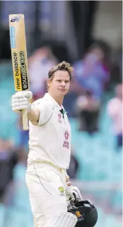  ?? (Photo: AFP) ?? Australia’s Steven Smith celebrates after scoring a century during the second day of the third cricket Test match between Australia and India at the Sydney Cricket Ground in Sydney, yesterday.