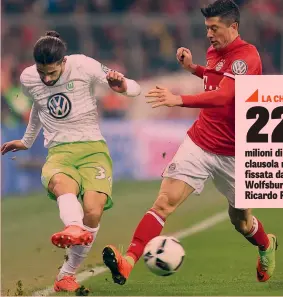  ?? AFP ?? Ricardo Rodriguez, 24 anni, esterno del Wolfsburg. Qui contro Lewandowsk­i