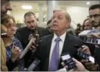  ?? J. SCOTT APPLEWHITE — THE ASSOCIATED PRESS ?? Sen. Lindsey Graham, R-S.C., chairman of the Senate Judiciary Subcommitt­ee on Crime and Terrorism, is questioned by reporters Thursday at the Capitol in Washington.