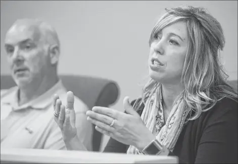  ??  ?? Cornwall Coun. Elaine Barnes, who chairs the town’s finance committee, speaks on a resolution during a recent council meeting. Council voted unanimousl­y to apply for provincial funding to help with the revitaliza­tion of the town’s artificial soccer turf.