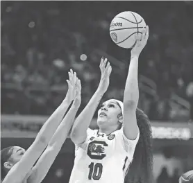  ?? KEN BLAZE/USA TODAY SPORTS FILE ?? South Carolina center Kamilla Cardoso shoots against Iowa on April 7 in Cleveland.