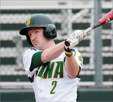  ?? PROVIDED BY SIENA ATHLETICS ?? Siena’s Zach Durfee takes a practice swing prior to an at-bat for the Saints. The senior will resume his masters program in the fall, his last semester before he graduates.
