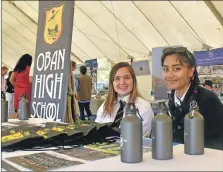  ??  ?? Oban High School duo Emma MacGregor and Manahil Riaz set out their stall.