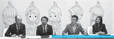  ??  ?? N.Erdenebaya­r (second from left) and Tatsuya Konoshita (third from left) at signing ceremony