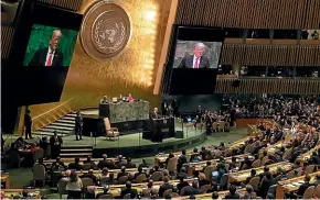  ?? AP ?? President Donald Trump speaks during the UN General Assembly meeting in New York.